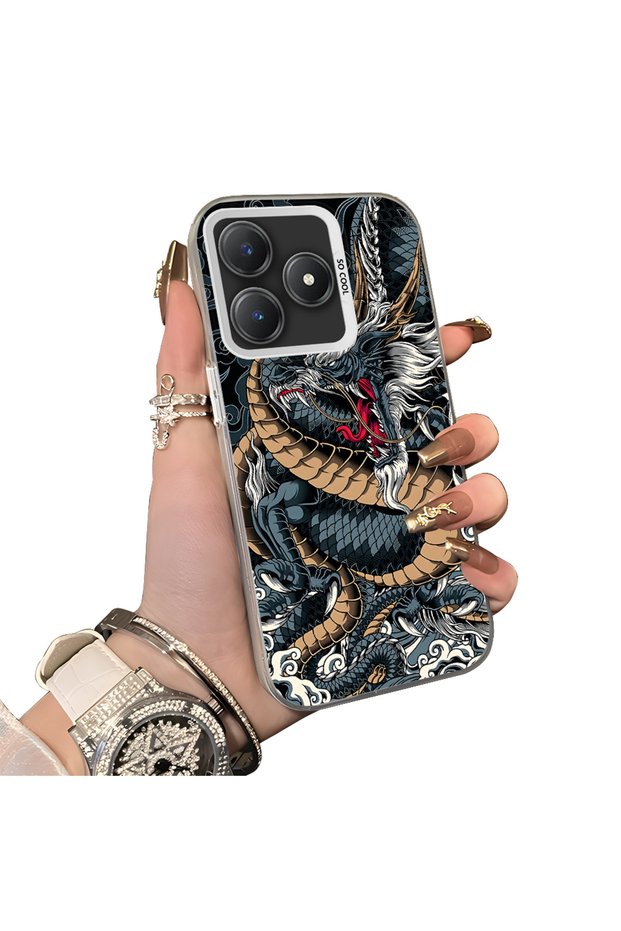 Realme Note 60 Compatible Silicone Edge-to-Edge Hard Back Case with Dragon Pattern—Couple's Phone Case