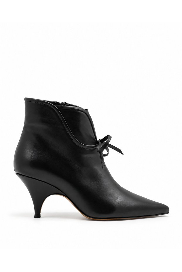 Genuine Leather Pointed Toe Zippered Women's Boots 053 Black (Black)