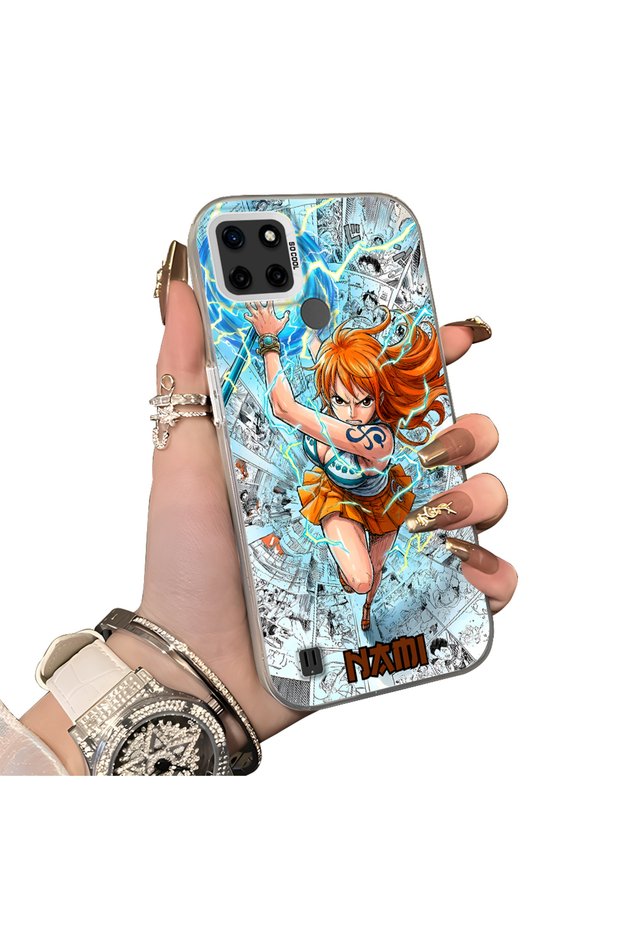 Realme C21Y Compatible Silicone Edge-to-Edge Hard Back Case with Nami Pattern—Romantic Couple Phone Case