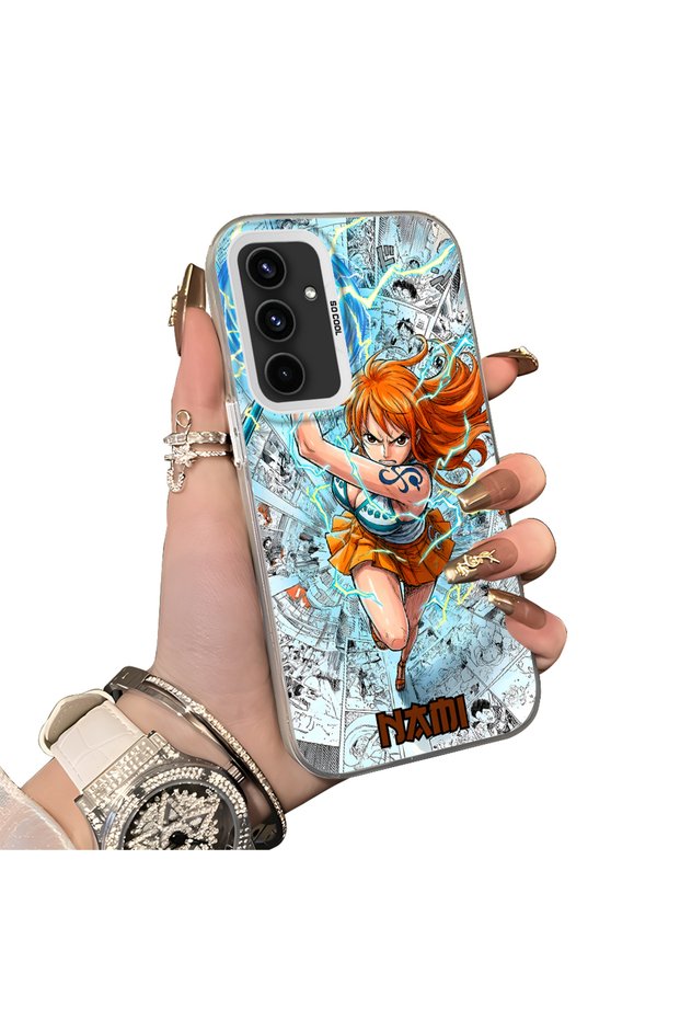 Samsung Galaxy A54 Compatible Silicone Hard-Edge Back Case with Nami Pattern—Romantic Couple Phone Case