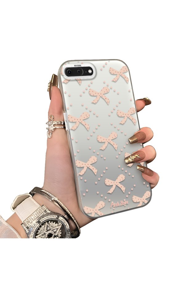 iPhone 7 Plus Compatible Silicone Hard-Edge Back Case with Bow Tie Pattern—Romantic Couple Phone Case