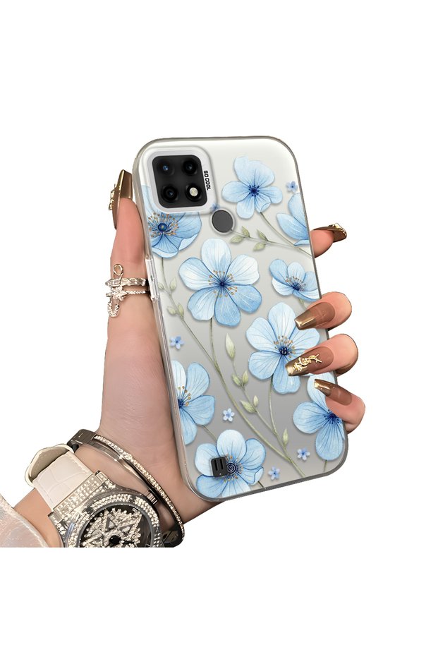 Realme C21 Compatible Silicone Hard-Edge Back Case with Floral Print—Romantic Couple Phone Case