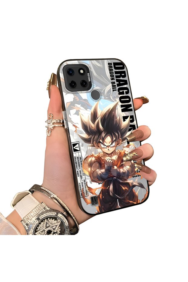 Realme C21Y Compatible Silicone Hard-Edge Back Case with Dragon Ball Design—Romantic Couple Phone Case