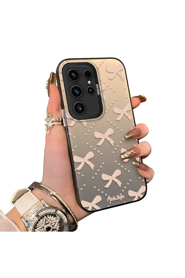 Samsung Galaxy S23 Ultra Compatible Silicone Hard-Edge Back Case with Bow Tie Pattern—Romantic Couple Phone Case