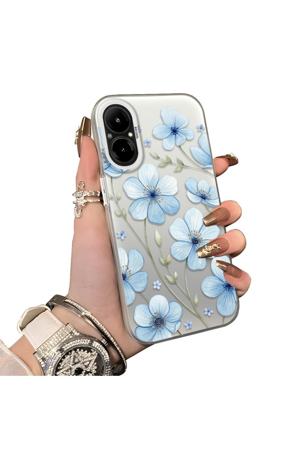 Realme 12 Lite Compatible Silicone Hard-Edge Back Case with Floral Print—Romantic Couple Phone Case