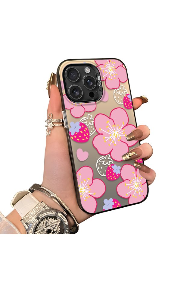 iPhone 16 Pro Max Compatible Silicone Edge-to-Edge Back Case with Strawberry Pattern—Couple's Phone Case