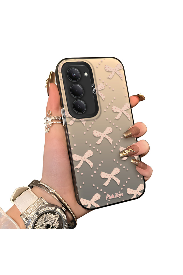 Redmi 15 5G-Compatible Silicone Edge-to-Edge Hard Back Case with Bow Tie Pattern—Cute Couple Phone Case