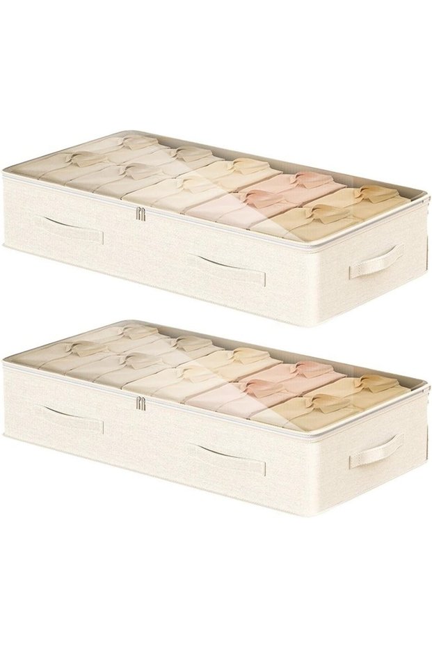 2 Pack Large Underbed Storage with Lid, Fabric Under Bed Storage, Foldable Clothes Storage Box With