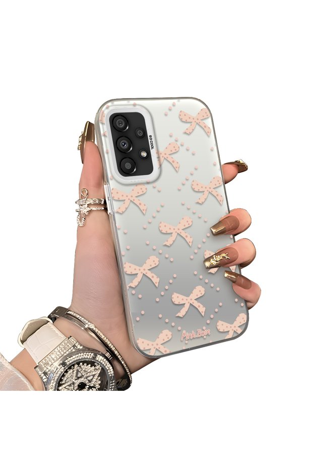 Samsung Galaxy A33 5G Compatible Silicone Hard-Edge Back Case with Bow Tie Pattern—Cute Couple Phone Case