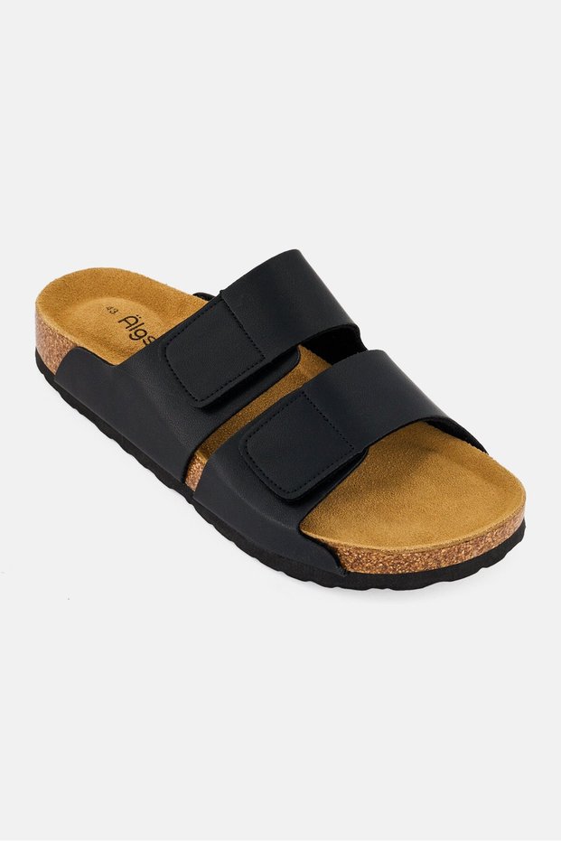 Men Two Straps Slip On Sandals, Black