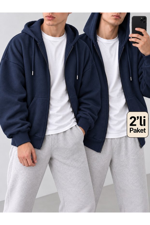 Men's 2-Pack: Affordable, Oversized, Hooded, Relaxed-Fit, Full-Zip, Everyday Cotton Cardigan