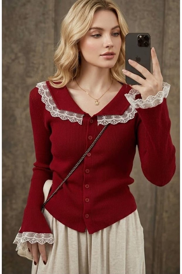 Lace Detailed Women's Knitwear Cardigan