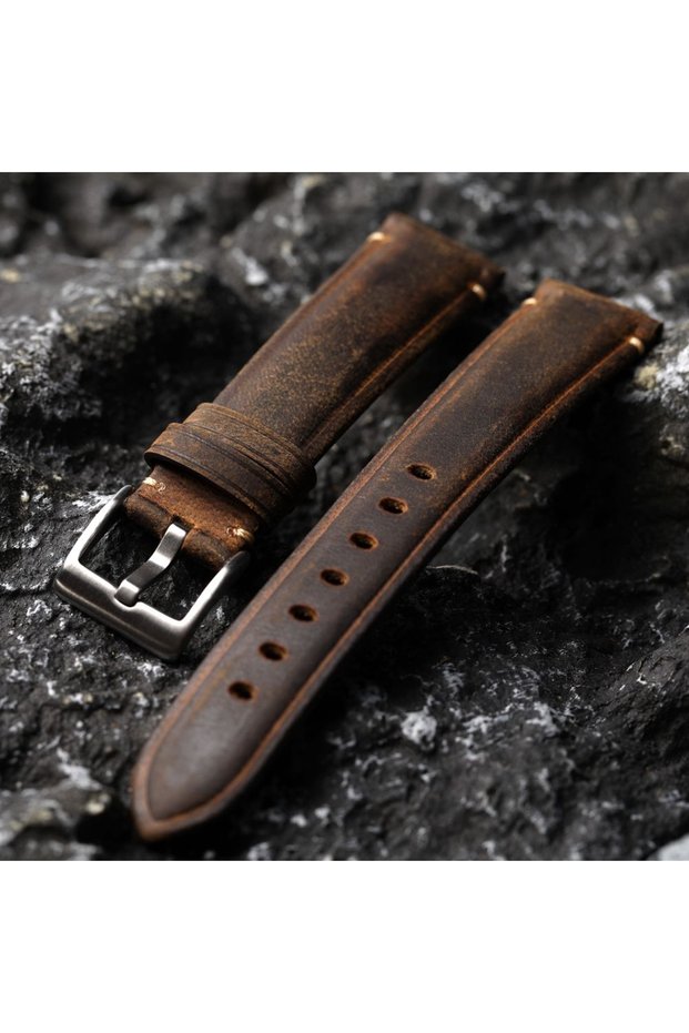 19mm Brown Handmade Head Layer Cowhide Watch Strap, 18 19 20 21 22MM Brown, Vintage Brushed Leather
