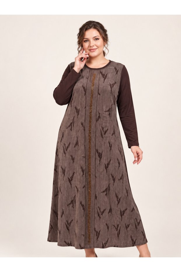 Elegant Women's TENCEL™-Cupra Fabric Maxi Dress embellished with stones and featuring a pattern, Plus Size