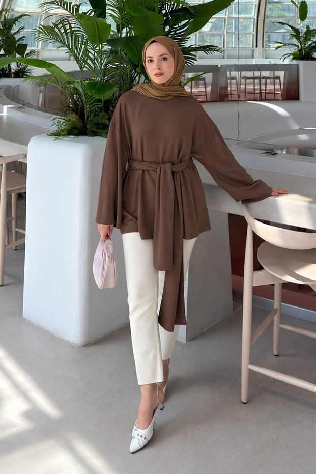 Brown Tunic with a Tie-Detail