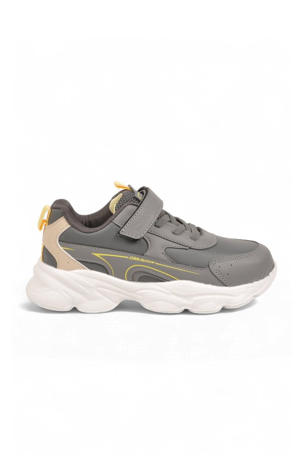 Gray Unisex Kids' Walking and Sneakers with Velcro Straps and Thick Soles - Kornos Sneakers