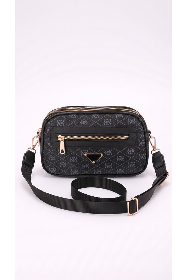 Women's Monogram Patterned Multi-Compartment Long Strap Cross Shoulder Bag