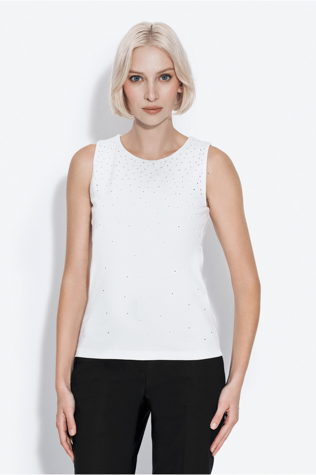 Stone Embellished Sleeveless Blouse