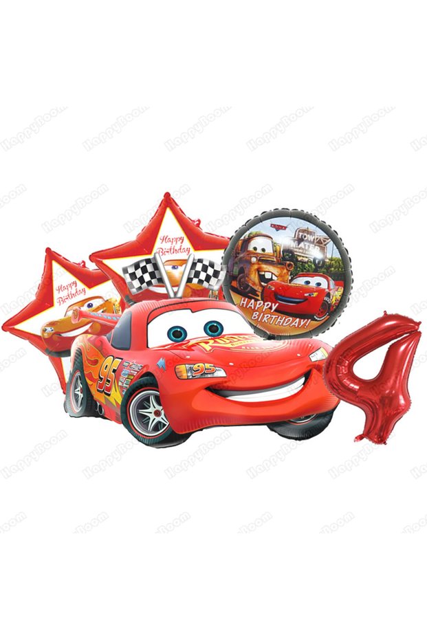 As Show 4 Cartoon Lightning Car Theme Foil Balloons Set Number 1-9 Balloon Cartoon Car Happy