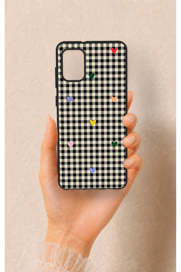 Samsung A31 Compatible Silicone Case with Heart-Shaped Plaid Pattern