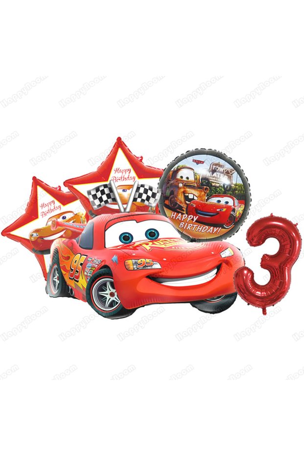 As Show 3 Cartoon Lightning Car Theme Foil Balloons Set Number 1-9 Balloon Cartoon Car Happy