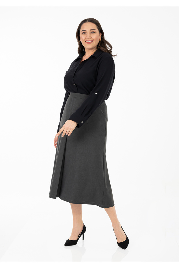 A-Line Midi Skirt with Contrast Stitching and Seam Details