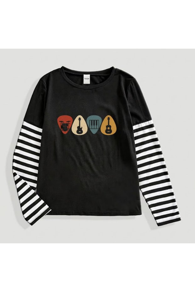 Rock Music Printed Striped Sleeve Unisex Oversized T-Shirt