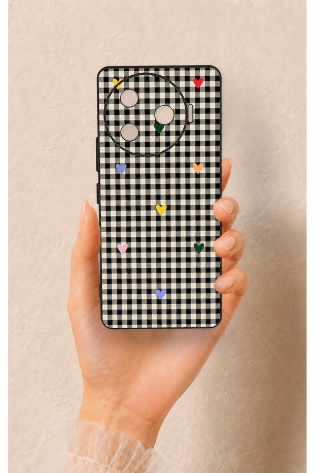Tecno Camon 30 Pro 5G-Compatible Silicone Case with Heart-Shaped Plaid Pattern
