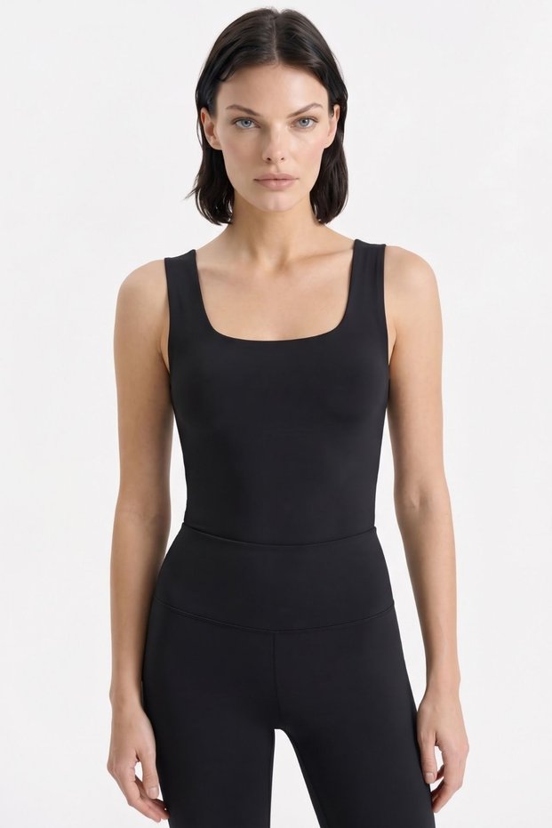 Women's White Square-Necked, Body-Hugging Tank Top