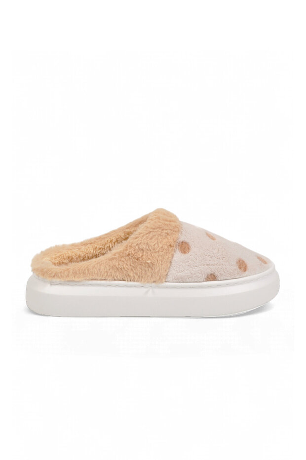 Beige Wool, Heat-Retaining, Patterned, Lightweight, Comfortable Women's House Slippers E451.Z.0103