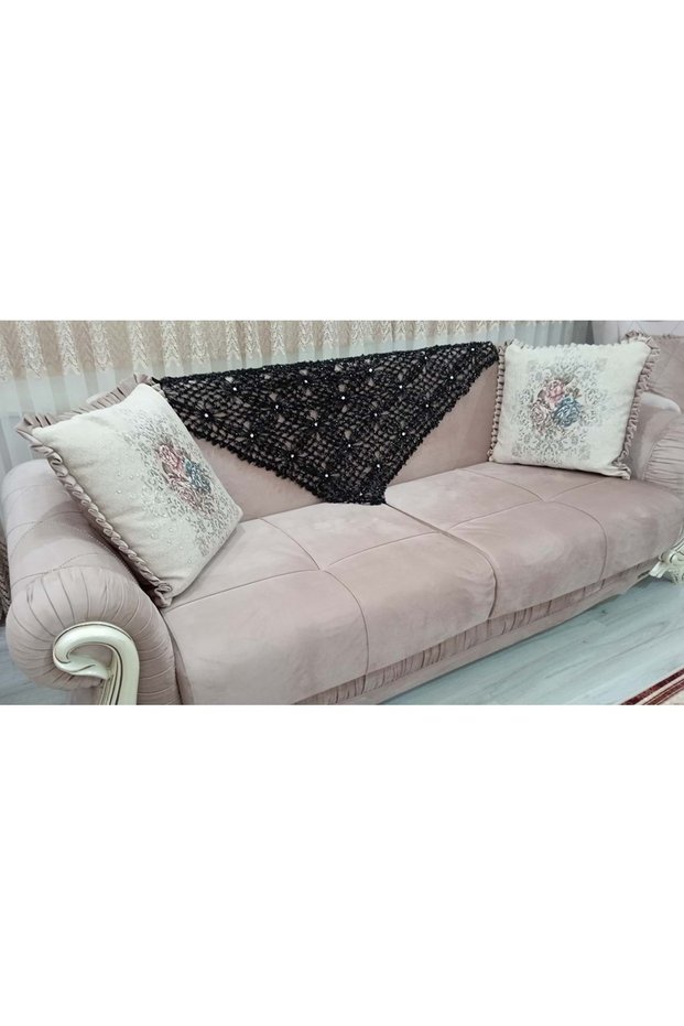 Crocheted Hand-Knitted Armchair Throw, 100 x 100, Black