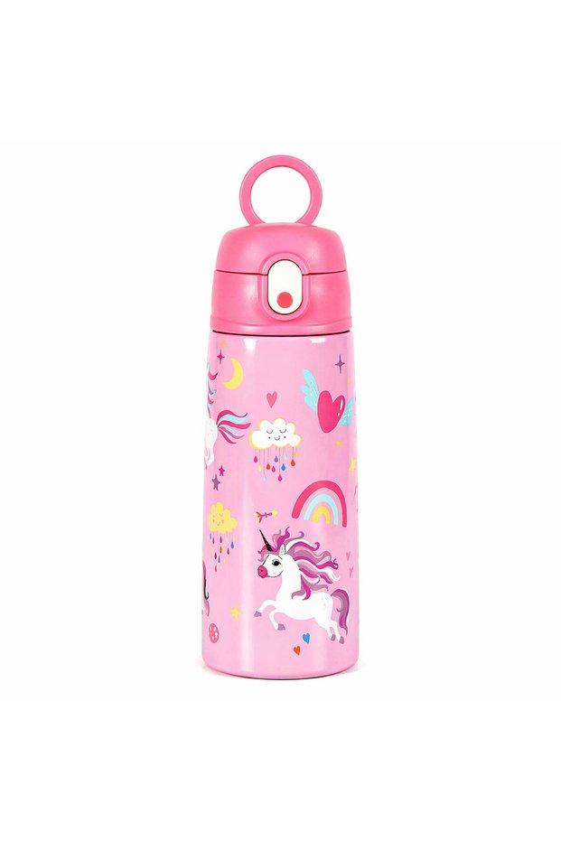 Kids Stainless Steel Water Bottle 550ml – BPA Free Insulated Bottle with Cute Design, Leakproof & Reusable (Pink)