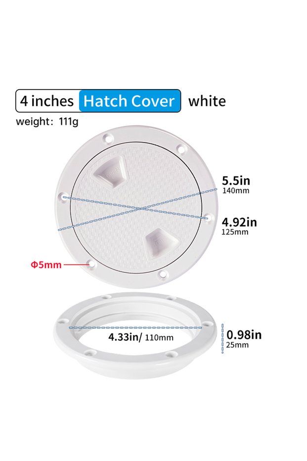 White 4in Boat-Ready White Round Non-Slip Inspection Hatches - Sizes 4", 6", 8" with Detachable Cove
