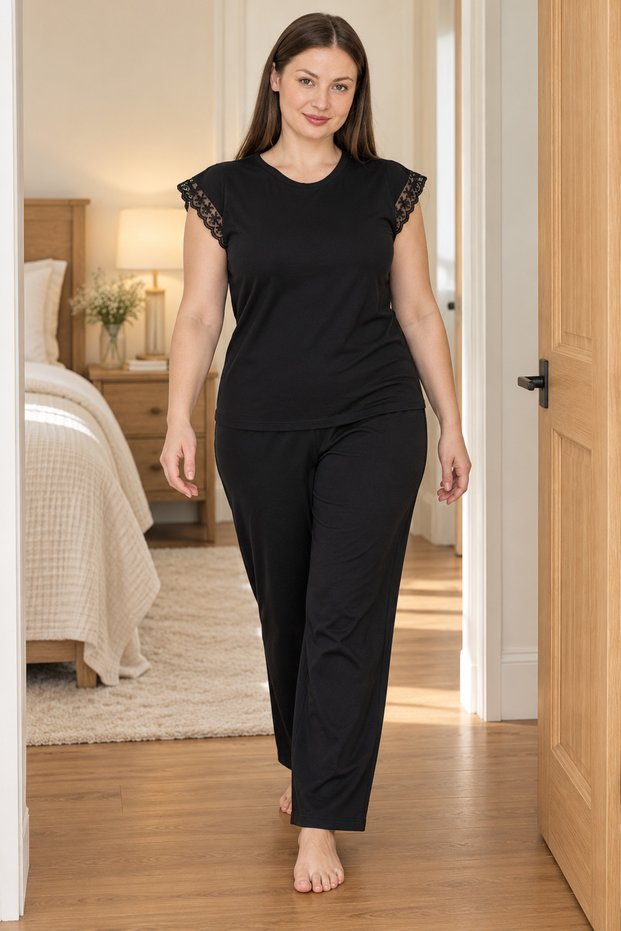 Bamboo & Viscose Fabric Round-Neck Plus-Size Women's Pajama Set P601