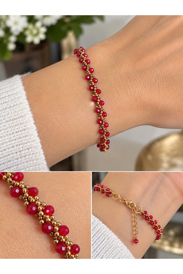 CRYSTAL BEAD FIRE-RED IVY BRACELET
