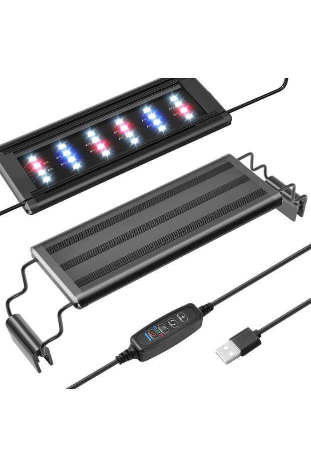 ضوء LED صغير لحوض السمك عبر USB، ضوء كامل الطيف لحوض السمك مع أقواس قابلة للتمديد، قابل للتعديل