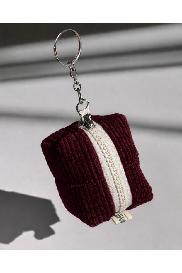 Handmade Caramel Coffee Velvet Mini Wallet, Bag Charm, Keychain—Offcut Collection Mistletoe XS
