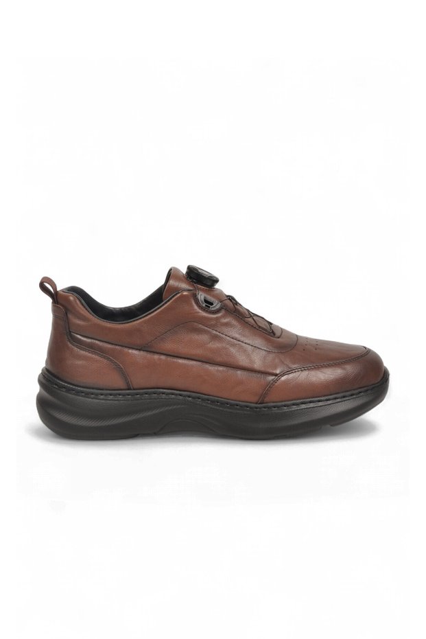 Coffee Genuine Leather Men's Casual Shoes: Stylish, Comfortable, Smart-Lacing Sneakers 26K541-1