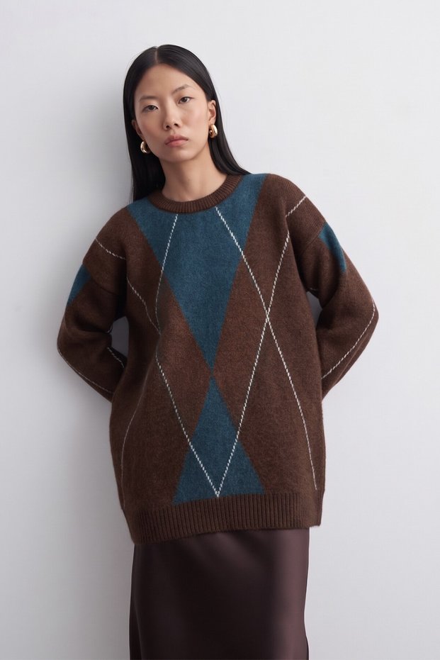 Soft-Textured Patterned Knit Sweater in Teal Green