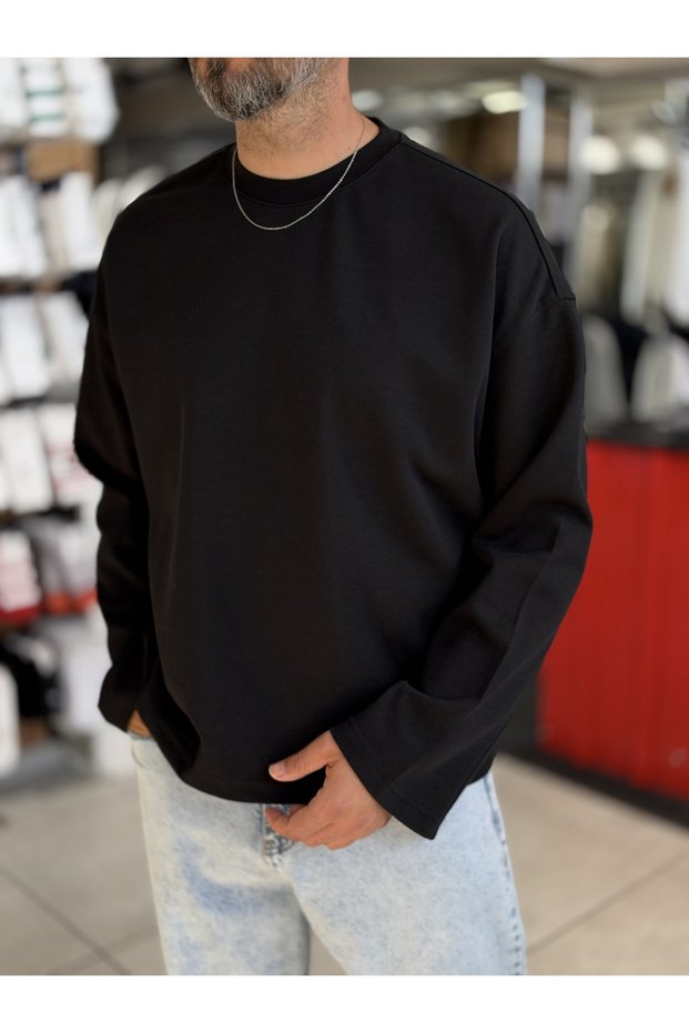 Μαύρο, λεπτό, basic oversized φούτερ ES-182