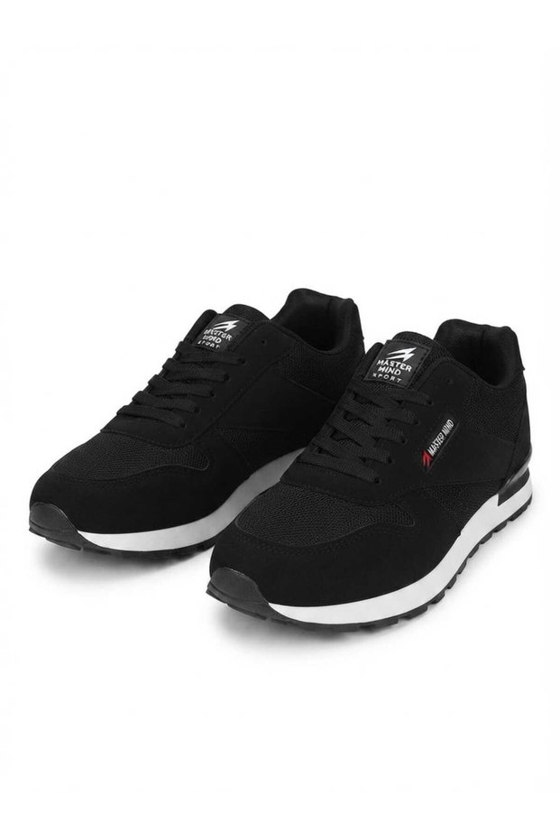Men's Black Lace-Up Breathable, Comfortable, Soft White-Sole Sneakers
