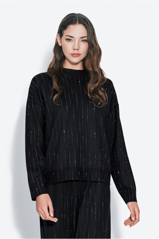 Shimmering Striped Knit Sweater