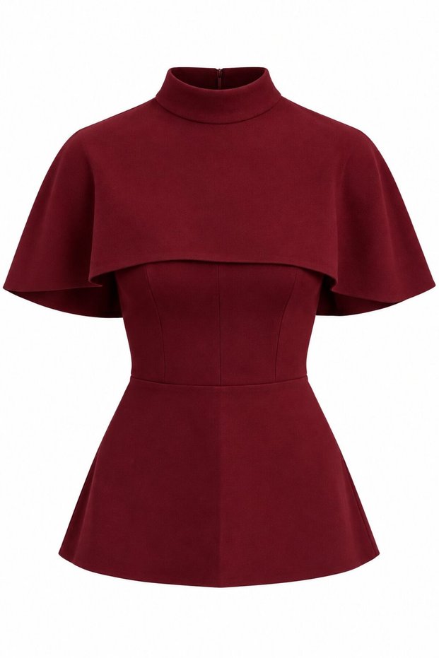 Burgundy Strapless Blouse with Cape - 2y1101