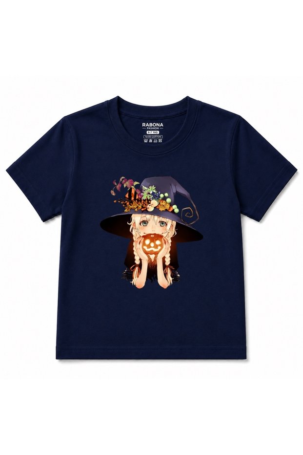 Pumpkin Witch Magic – Cute Anime Witch Girl Halloween Pumpkin Kids' Cotton T-Shirt