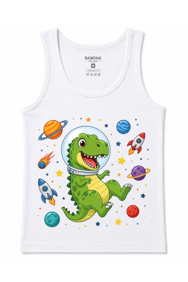 Space Dino Adventure – Cute Astronaut, Dinosaur, Planets, and Rockets Graphic Cotton Tank Top