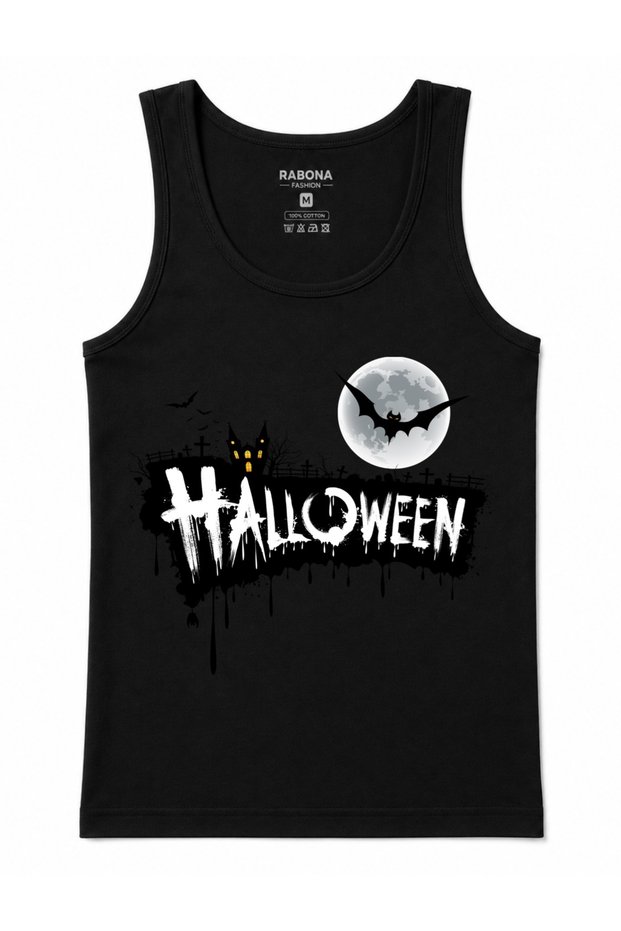 Haunted Halloween – Full Moon Bat Gothic Horror Graphic Cotton Tank Top