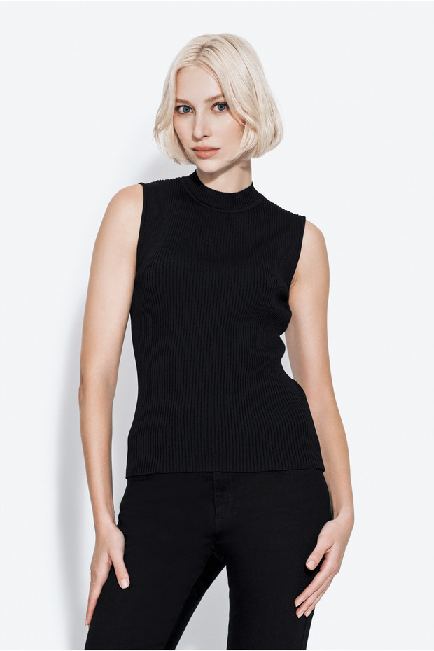 Mock Neck Sleeveless Knitwear Blouse