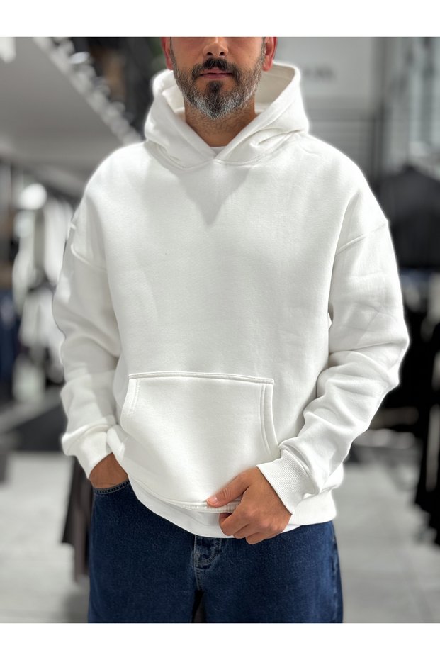 White Basic Oversized Hooded Sweatshirt PM-101