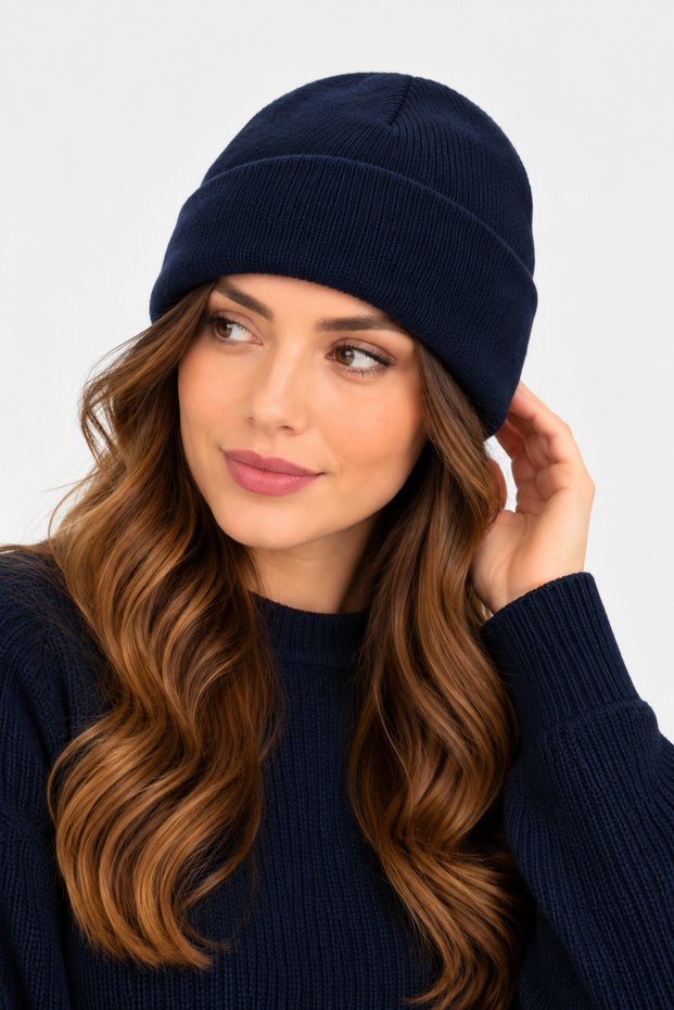 Unisex Fold-Over Knit Beanie – Plain-Knit Winter Casual Beanie