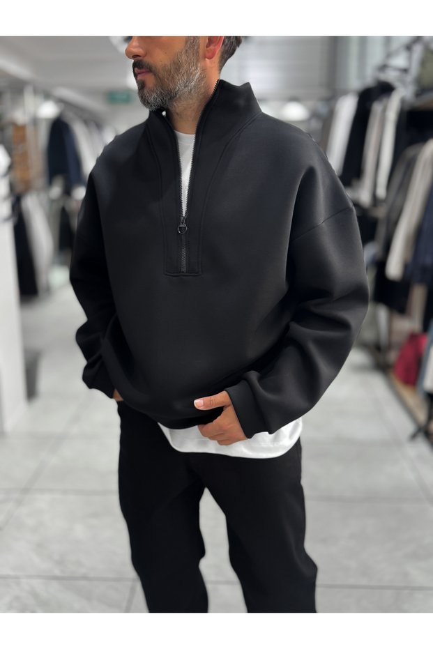 Black Half-Zip Panda Print Sweatshirt HM-